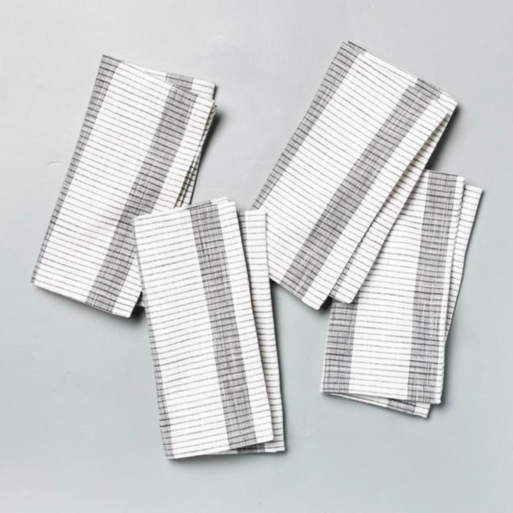 4pk Bold Stripes Napkin Set Dark Gray - Hearth & Hand™ with Magnolia